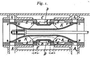 Bild 4: Fig. 1 aus der Patentschrift DE 270 382 A: Schnittdarstellung des Schiebers